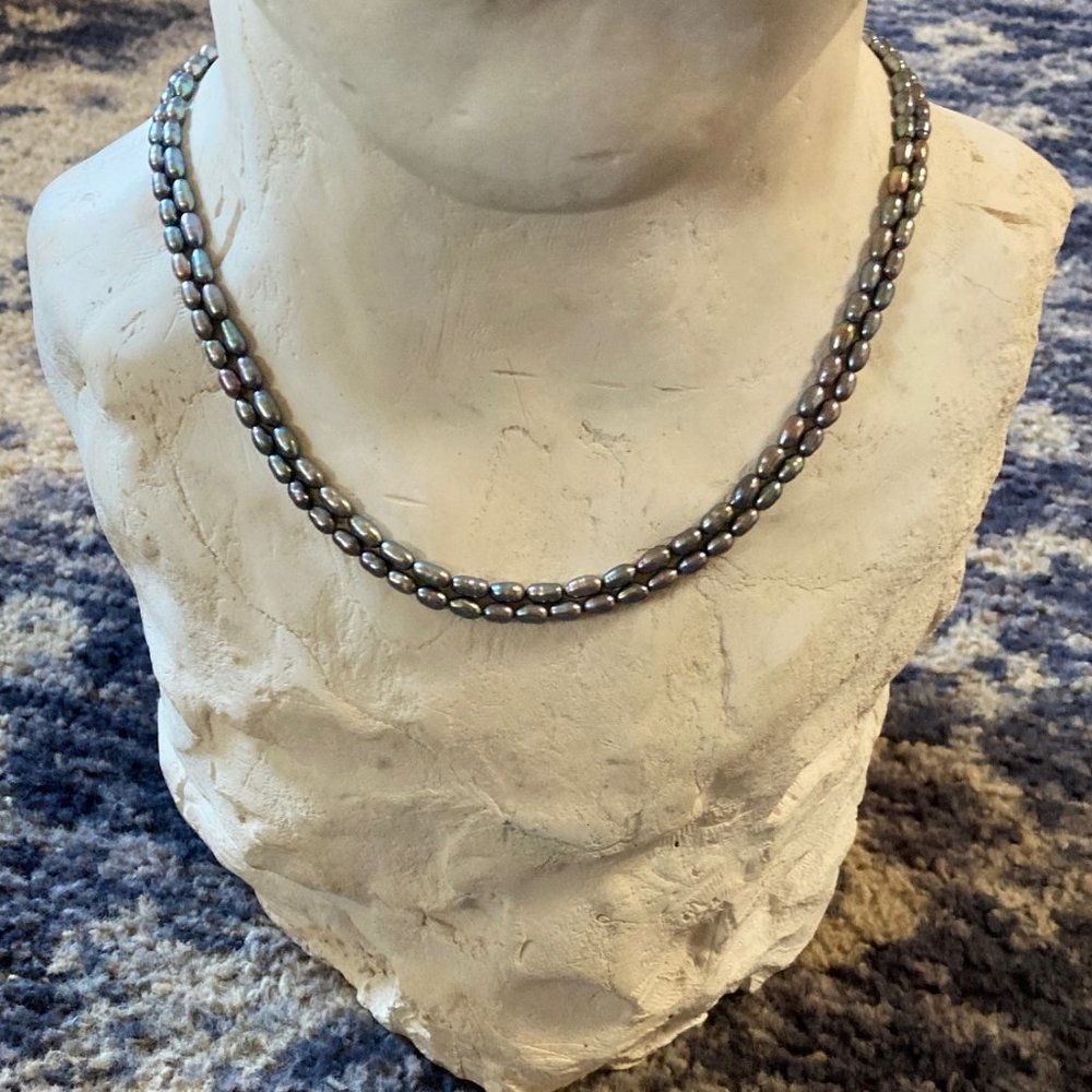 Natural Gray Fresh Water Pearl Necklace - double strand - adjustable length